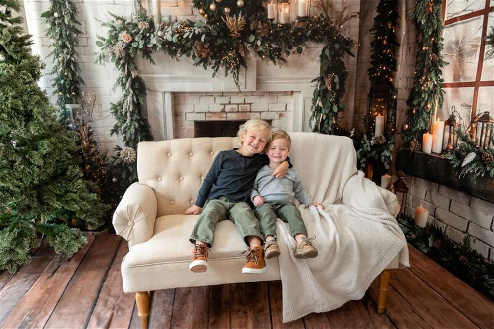 Kate Winter Christmas Indoor White Brick Fireplace Backdrop Designed by Emetselch