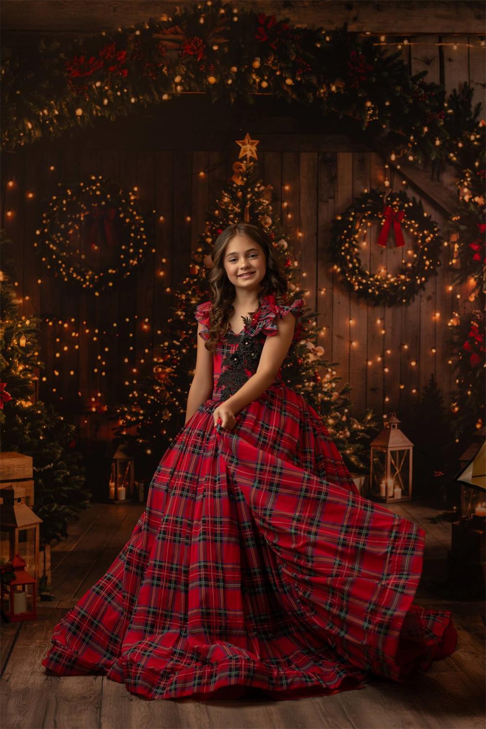 Kate Christmas Night Dark Brown Wooden Arched Barn Door Backdrop Designed by Chain Photography