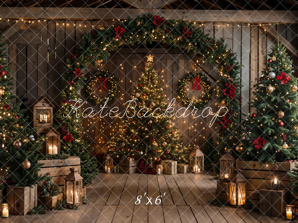 Kate Christmas Night Dark Brown Wooden Arched Barn Door Backdrop Designed by Chain Photography