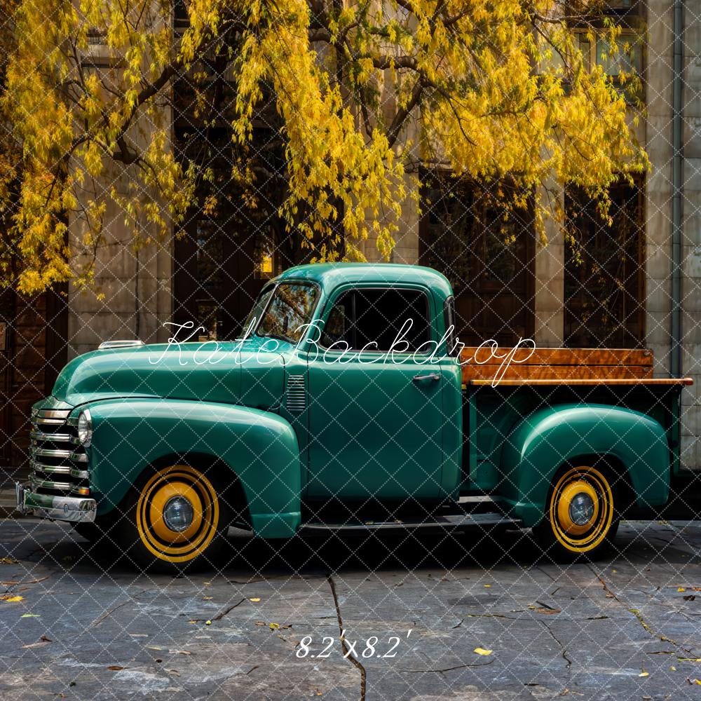 Kate Autumn Outdoor Street Dark Green Truck Backdrop Designed by Chain Photography