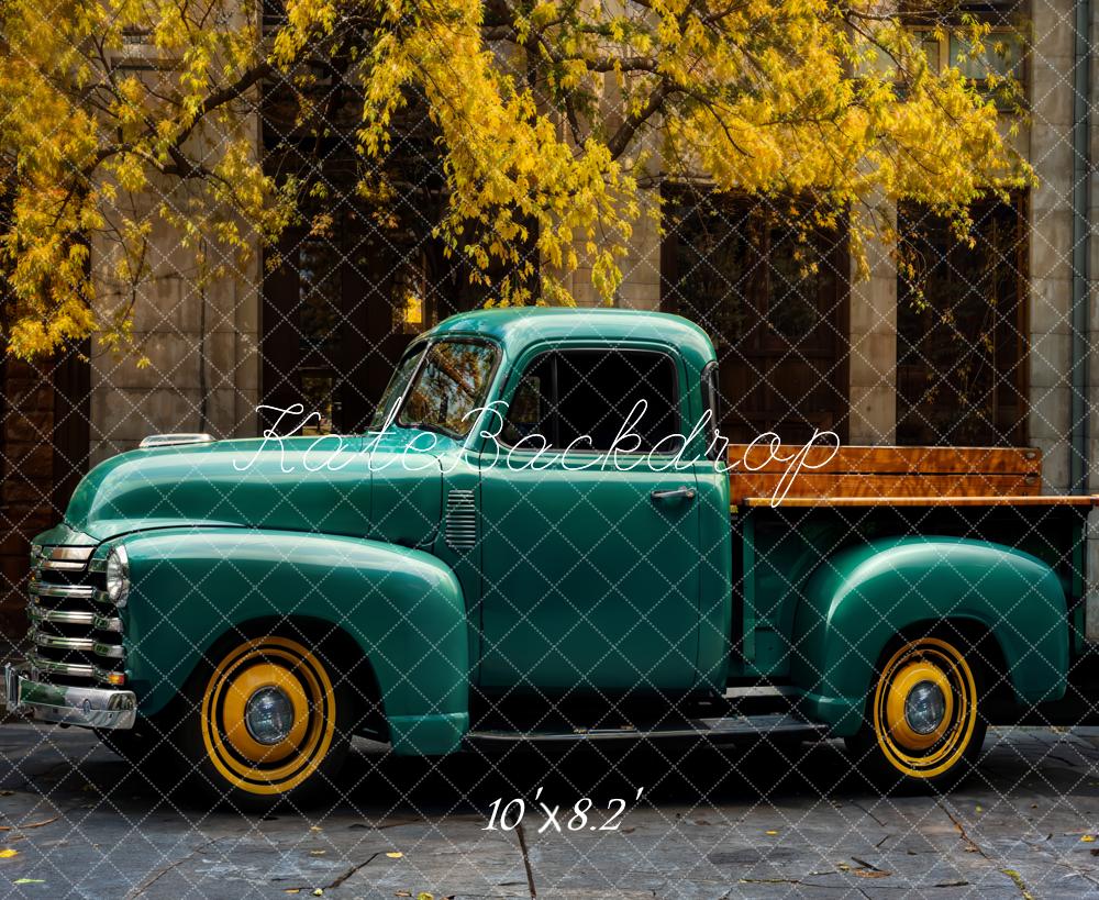 Kate Autumn Outdoor Street Dark Green Truck Backdrop Designed by Chain Photography