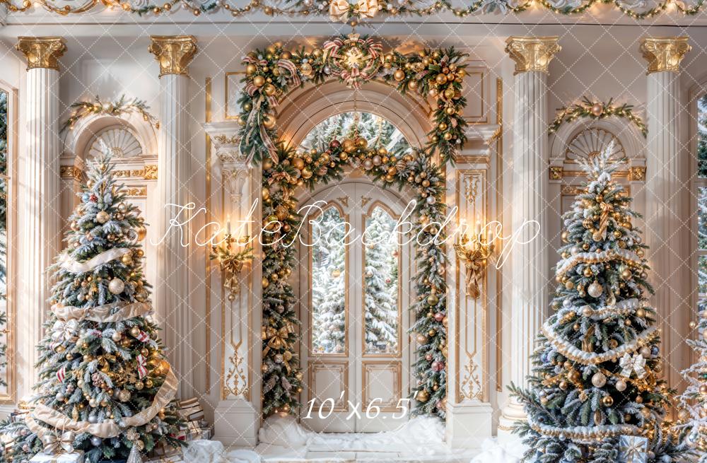 Kate Winter Christmas White Retro Grand Palace Backdrop Designed by Chain Photography