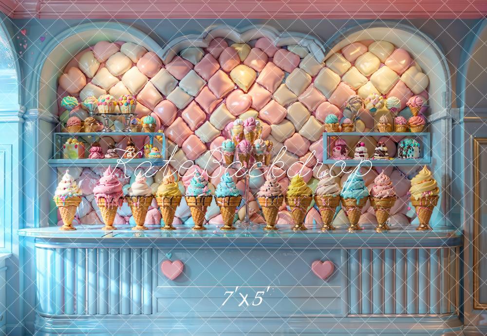 Kate Summer Modern Colorful Ice Cream Blue Candy Store Backdrop Designed by Chain Photography