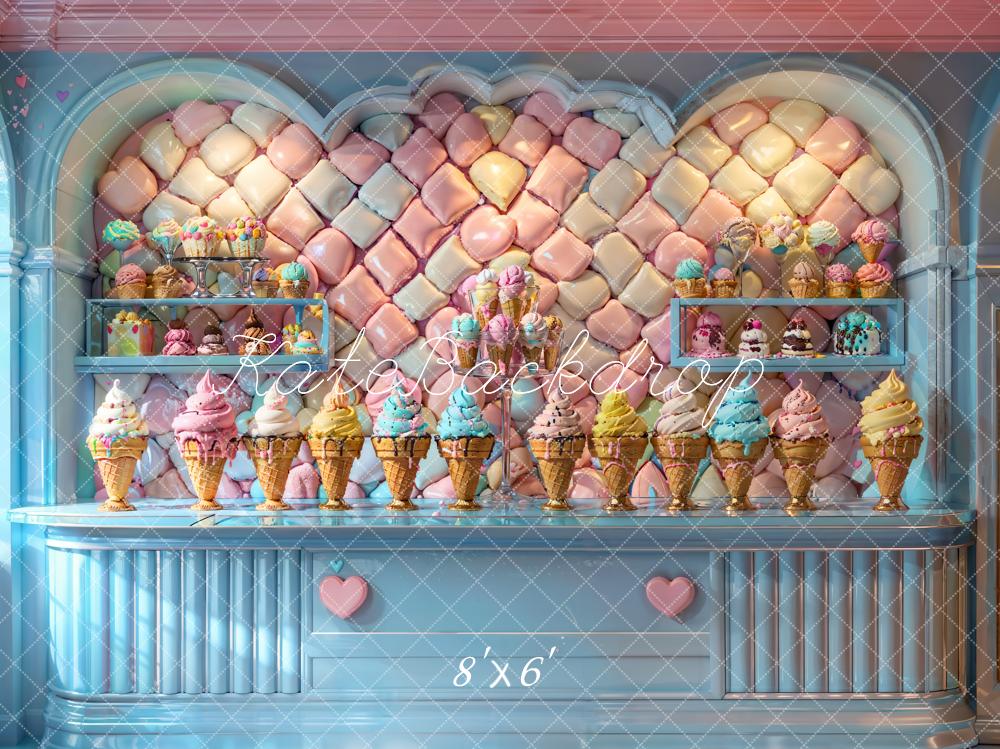 Kate Summer Modern Colorful Ice Cream Blue Candy Store Backdrop Designed by Chain Photography
