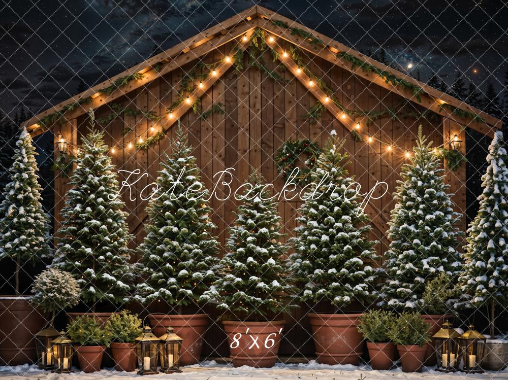 Kate Winter Christmas Farm Dark Brown Wooden Barn Backdrop Designed by Chain Photography