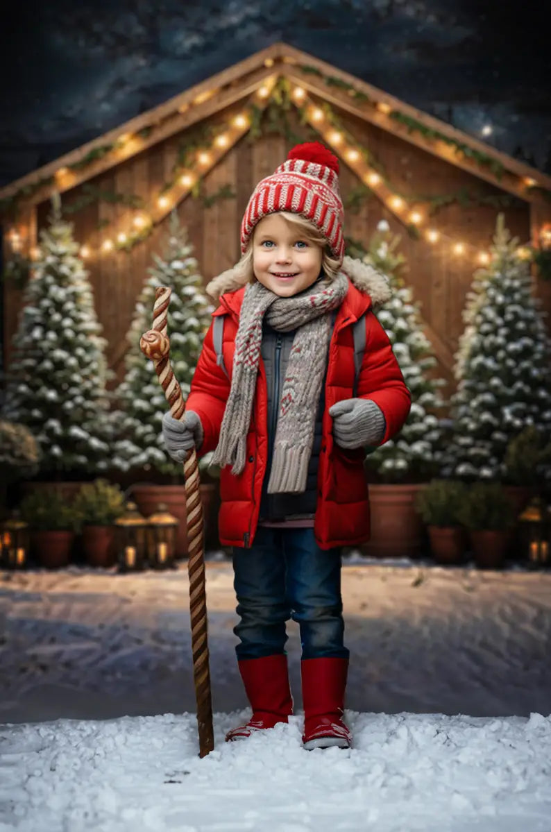 Kate Winter Christmas Farm Dark Brown Wooden Barn Backdrop Designed by Chain Photography