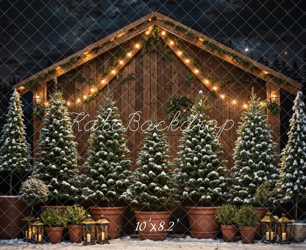 Kate Winter Christmas Farm Dark Brown Wooden Barn Backdrop Designed by Chain Photography