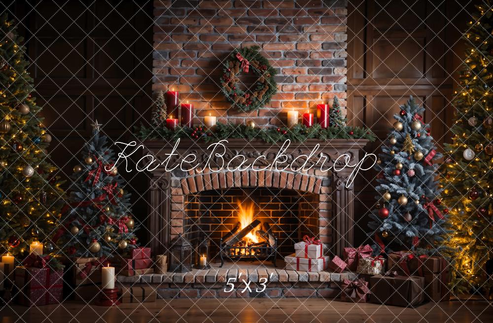 Kate Christmas Indoor Retro Broken Brick Fireplace Wall Backdrop Designed by Emetselch