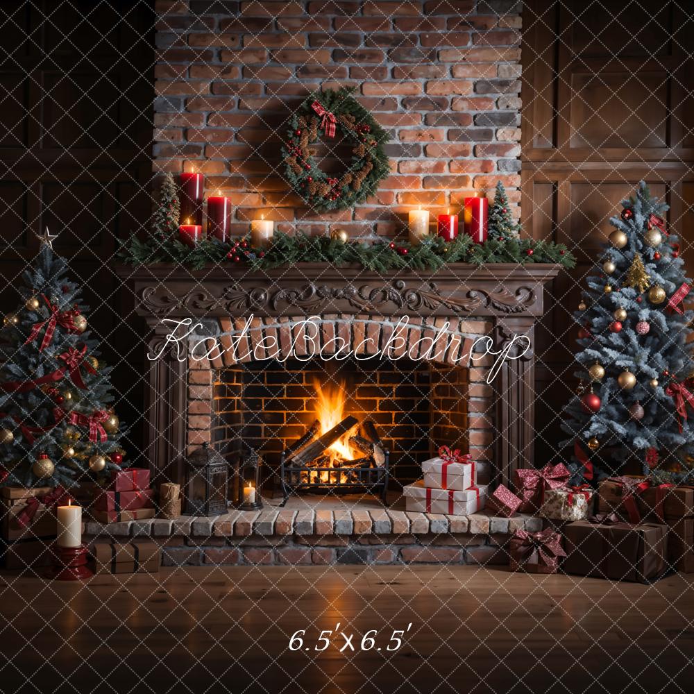 Kate Christmas Indoor Retro Broken Brick Fireplace Wall Backdrop Designed by Emetselch