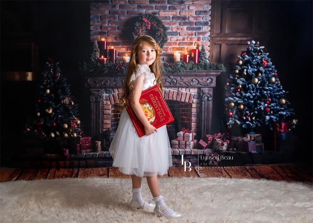 Kate Christmas Indoor Retro Broken Brick Fireplace Wall Backdrop Designed by Emetselch