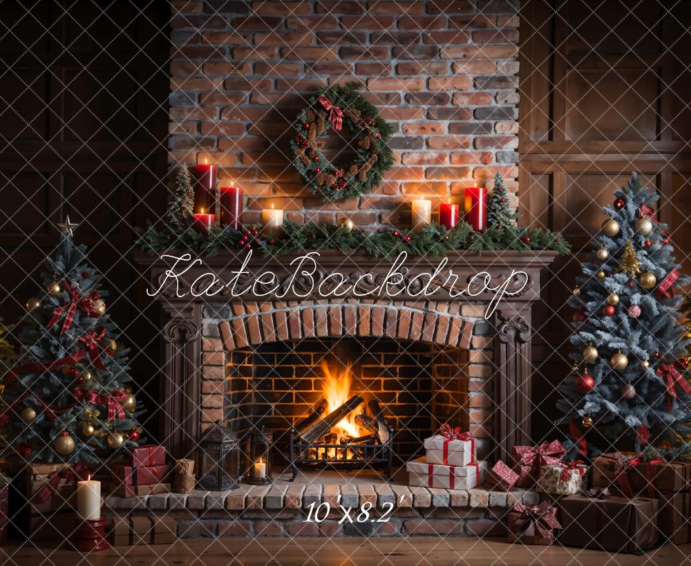 Fondo de pared retro de chimenea de ladrillo roto para Navidad en interiores diseñado por Emetselch