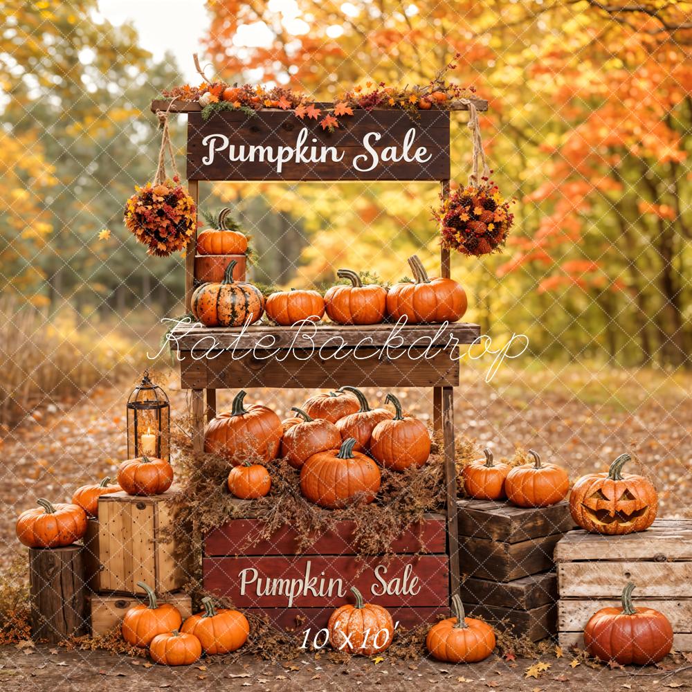 Kate Autumn Forest Halloween Pumpkin Sale Stand Backdrop Designed by Emetselch