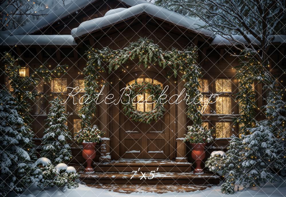 Kate Winter Christmas Evening Dark Brown Modern Cabin Backdrop Designed by Chain Photography