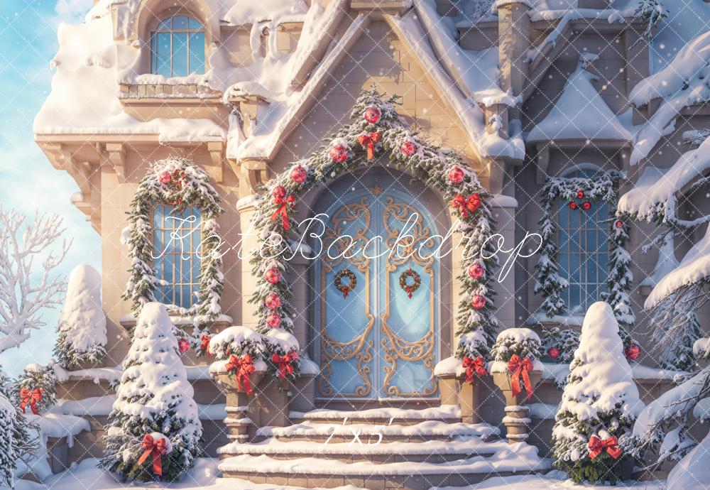 Kate Fantasy Pink Christmas Cottage Backdrop Designed by Chain Photography