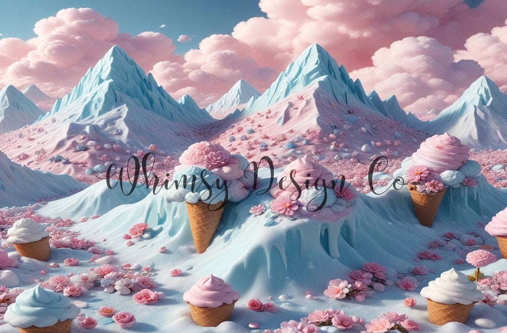 Kate Fantasy Cartoon Blue Pink Cotton Candy Ice Cream Mountain Backdrop Designed By Nora Dishman