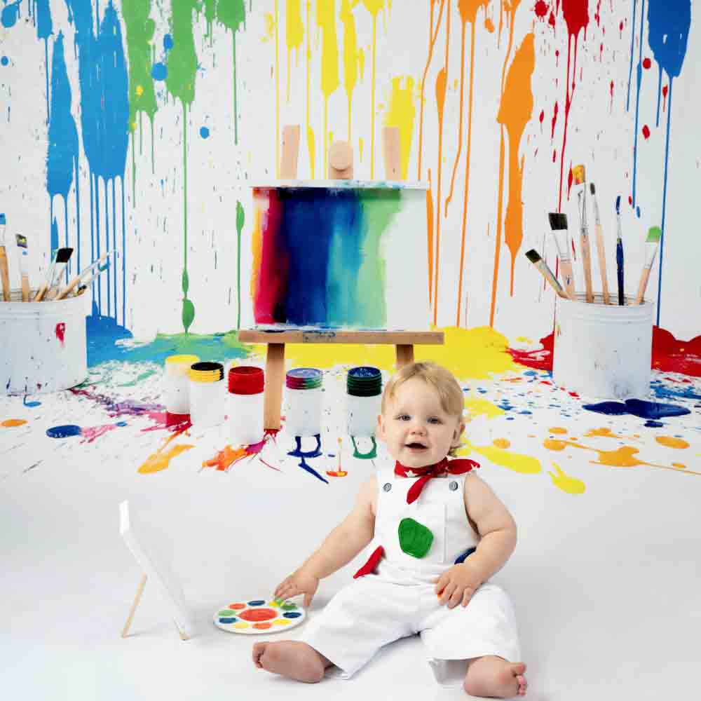 Kate Rainbow Watercolor Graffiti Painting Wall Backdrop for Photography Designed by Kerry Anderson