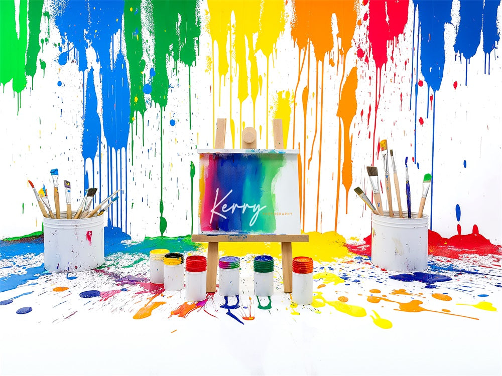 Kate Rainbow Watercolor Graffiti Painting Wall Backdrop for Photography Designed by Kerry Anderson