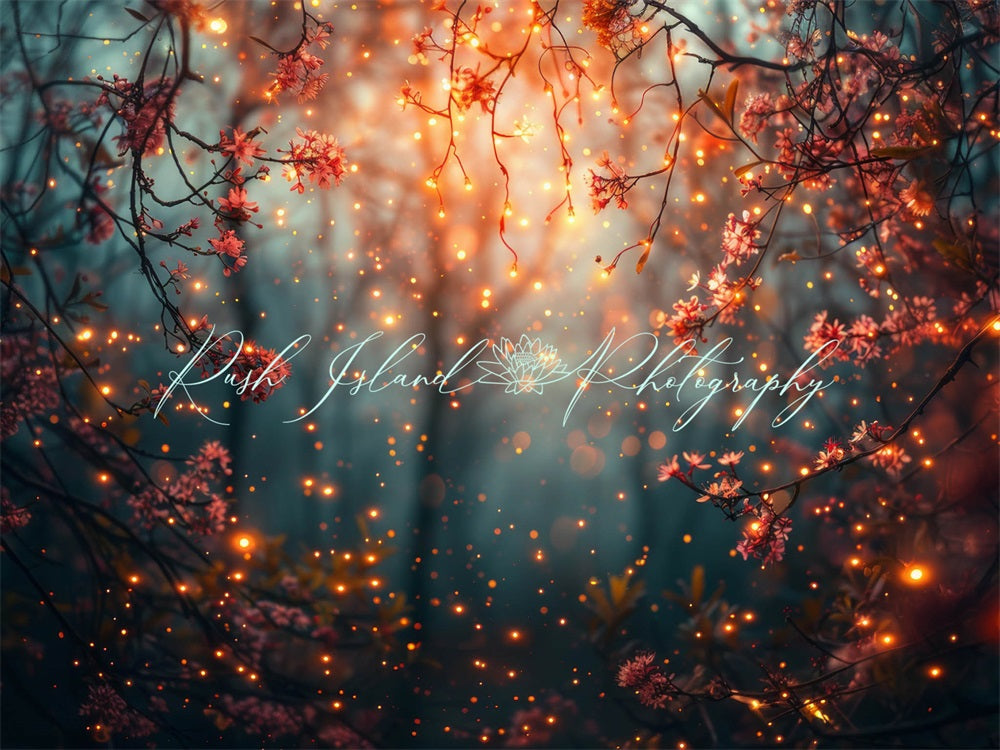 Kate Summer Forest Dark Evening Pink Cherry Blossom Light Backdrop Designed by Laura Bybee