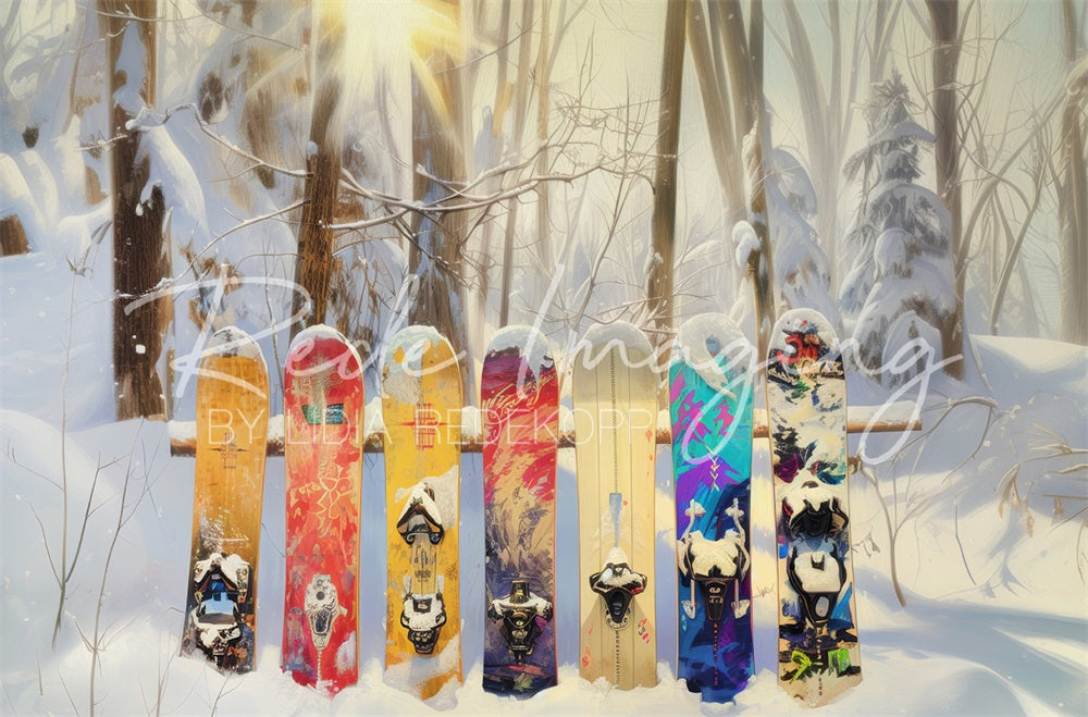 Winterbos Kleurrijke Graffiti Snowboard Achtergrond Ontworpen door Lidia Redekopp