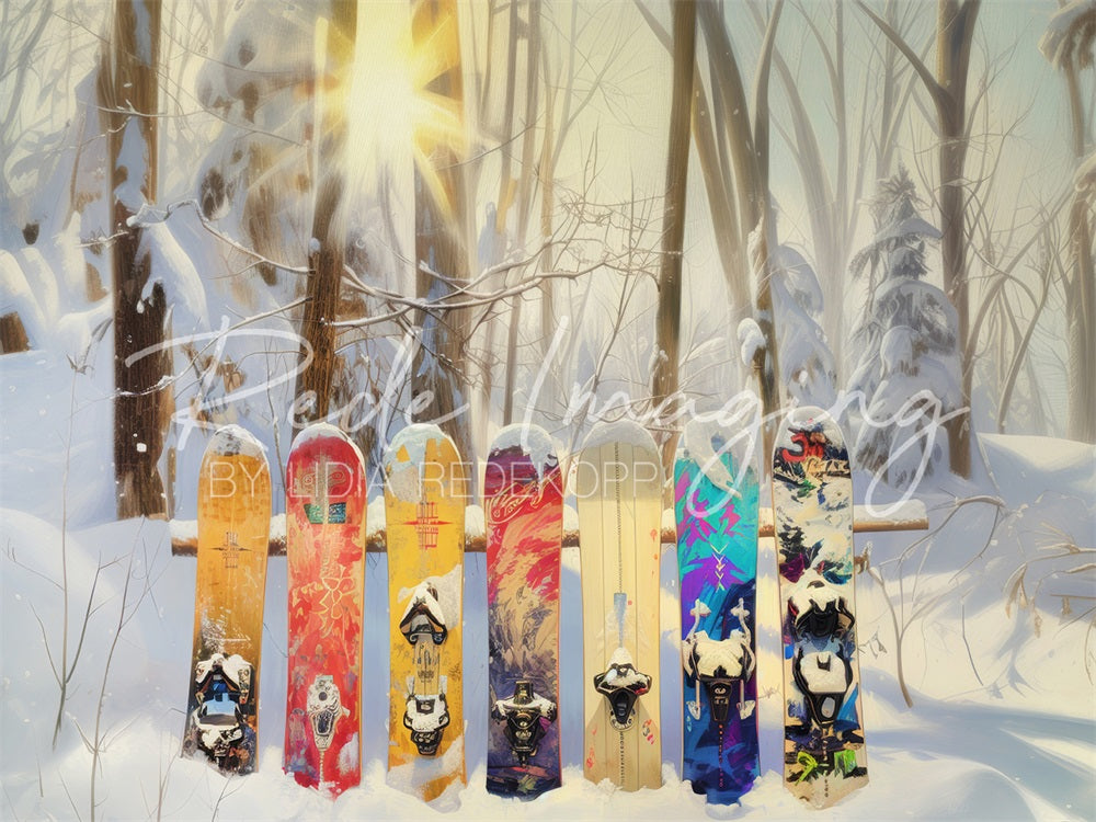 Kate Winter Forest Colorful Graffiti Snowboard Backdrop Designed by Lidia Redekopp