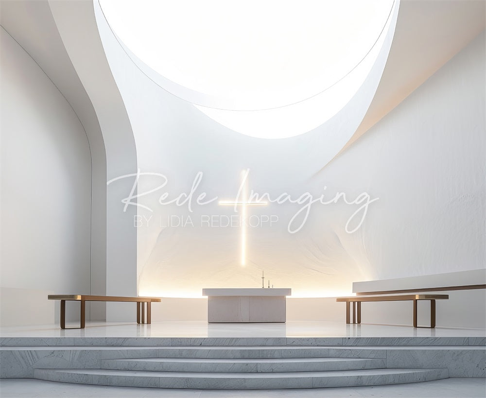 Moderne Witte Grote Zonneschijn Kerk Altaar Achtergrond Ontworpen door Lidia Redekopp