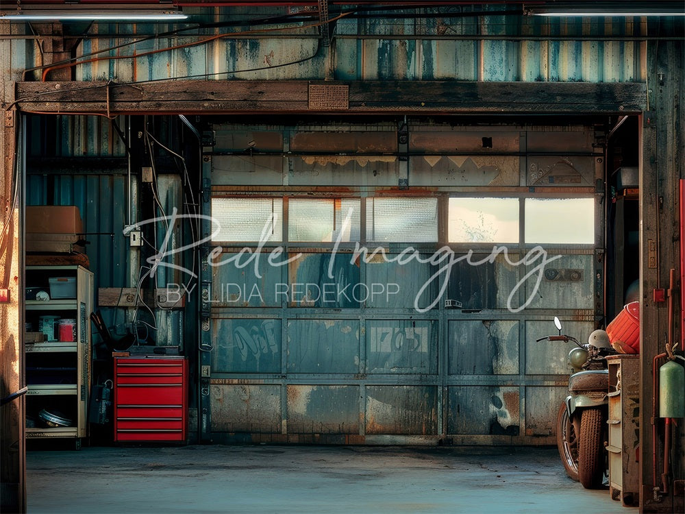 Kate Father's Day Retro Blue Dirty Garage Backdrop Designed by Lidia Redekopp