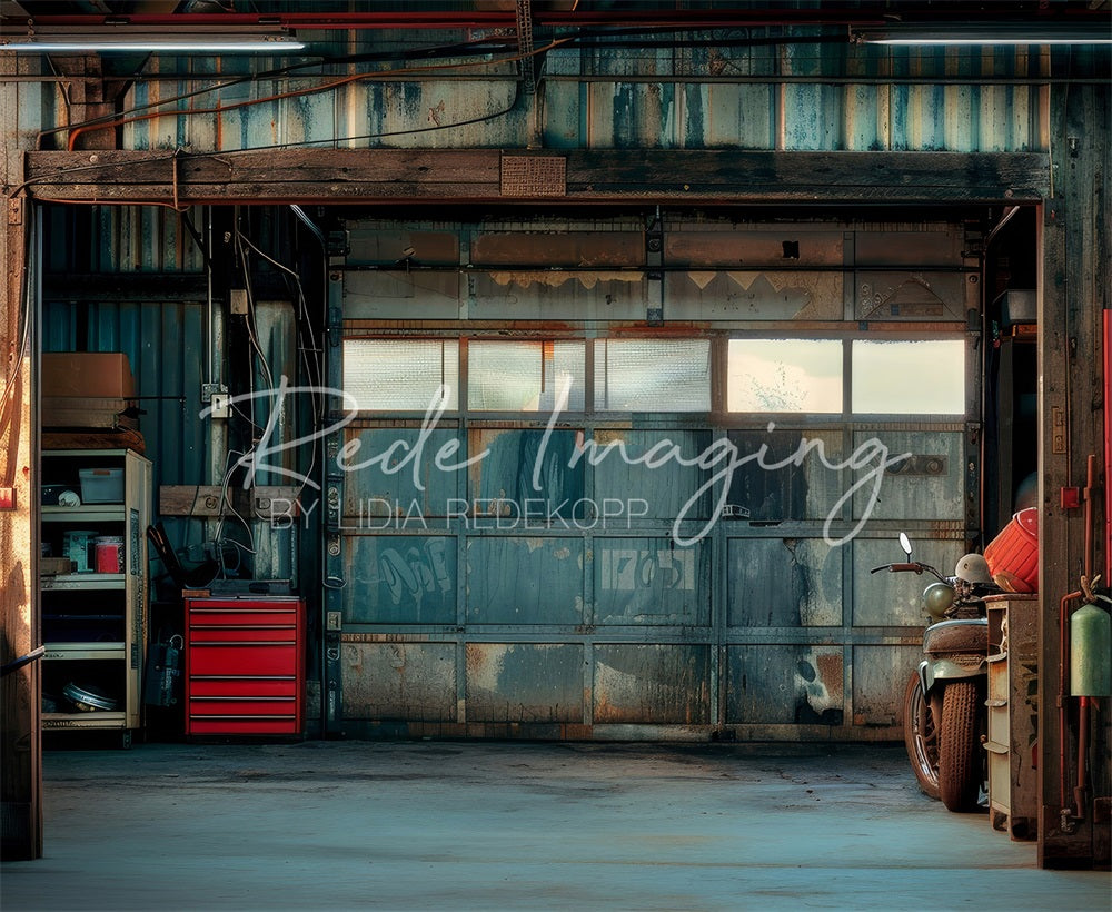 Kate Father's Day Retro Blue Dirty Garage Backdrop Designed by Lidia Redekopp