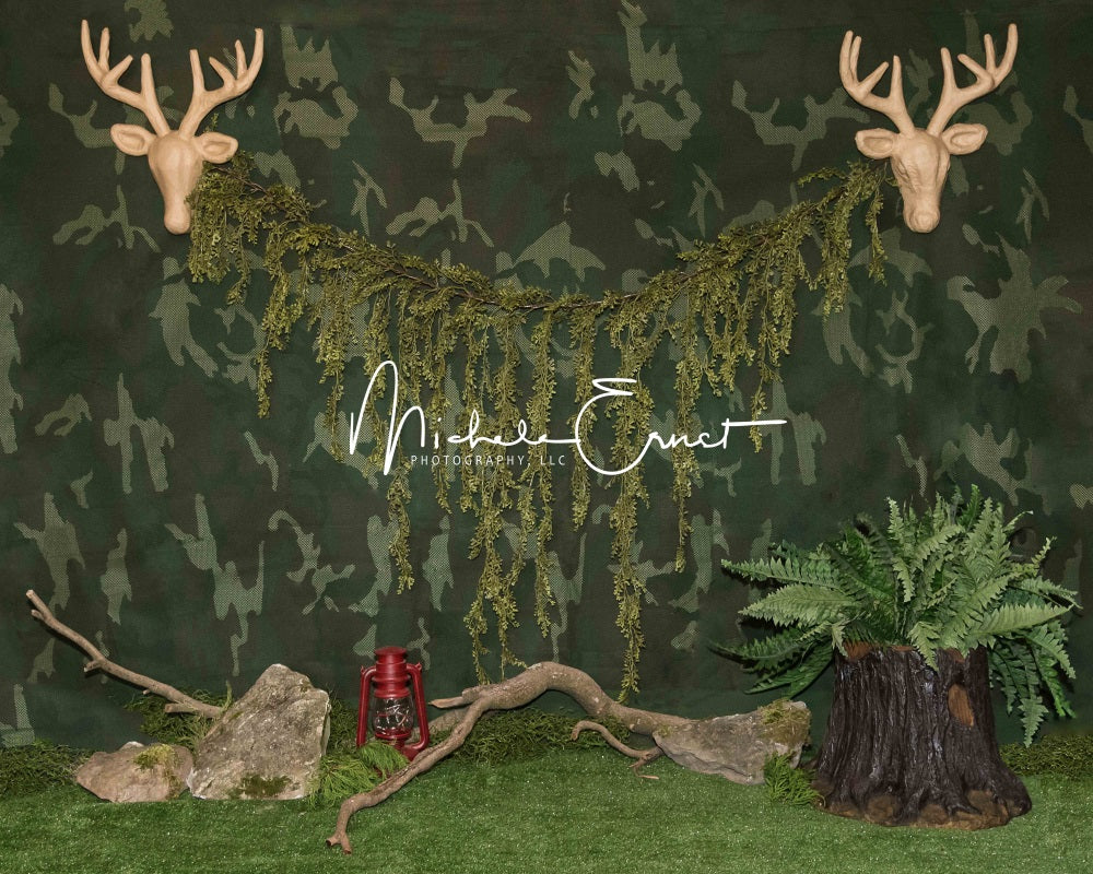 Wild Adventure Green Camo Forest Backdrop Ontworpen Door Michele Ernst Photography