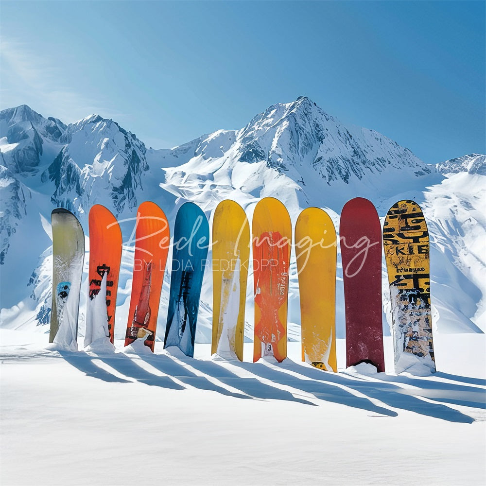 Kate Winter Outdoor White Snow Mountain Colorful Snowboard Backdrop Designed by Lidia Redekopp