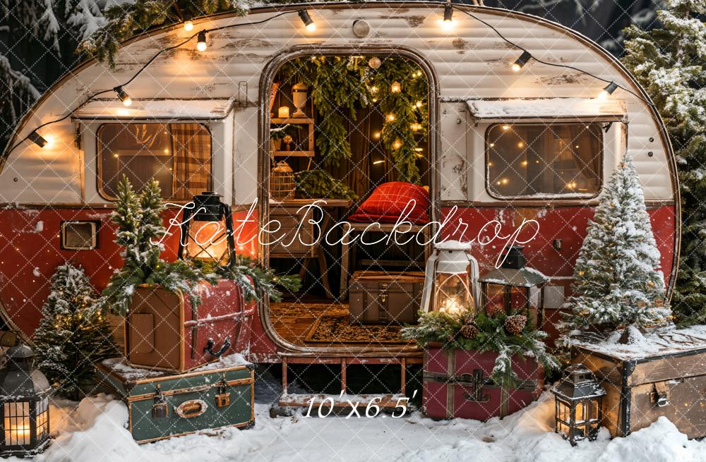 Valigia di Natale Rosso e Bianco con Sfondo  Caravan Camping Designato da Emetselch