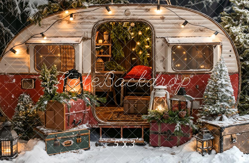 Kate Christmas Night Suitcase Red and White Camping Car Backdrop Designed by Emetselch