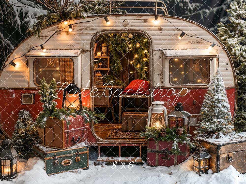 Valigia di Natale Rosso e Bianco con Sfondo  Caravan Camping Designato da Emetselch