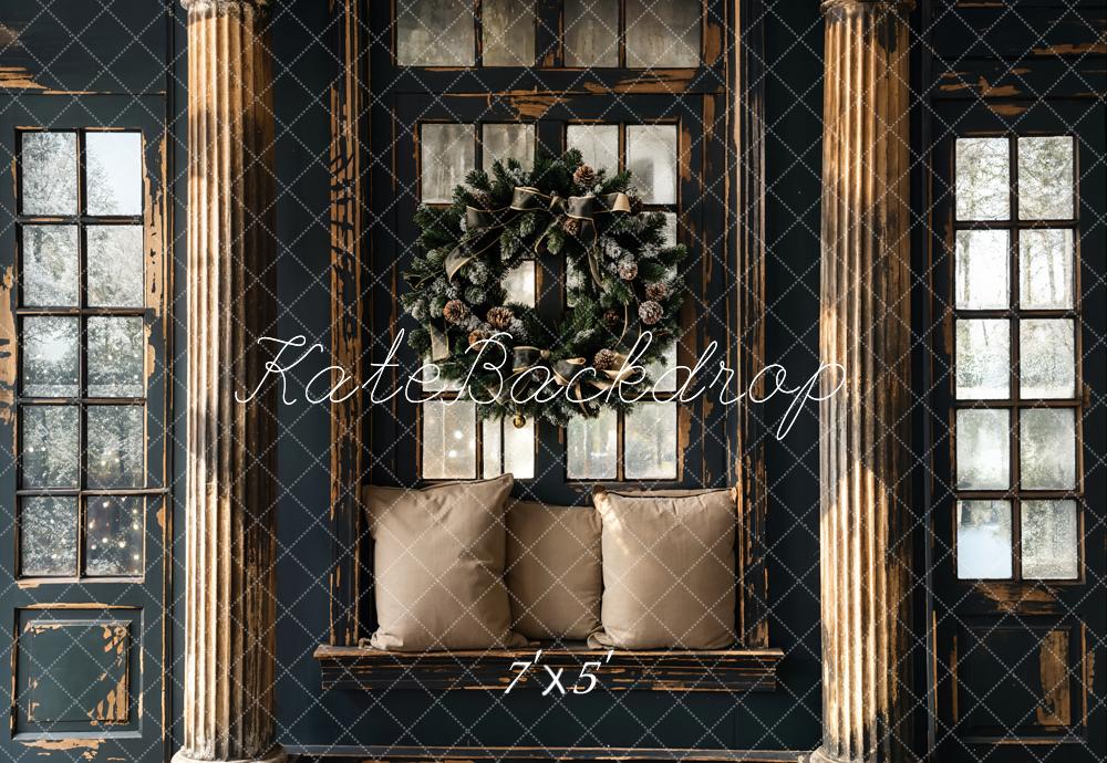 Natale Black Retro Sfondo finestra con cornice di legno Shabby progettato da Emetselch