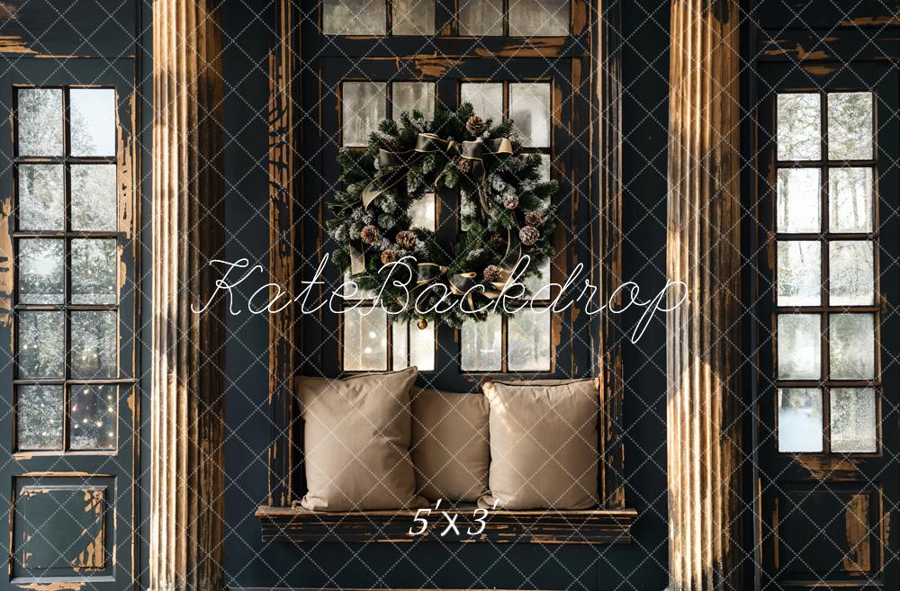 Natale Black Retro Sfondo finestra con cornice di legno Shabby progettato da Emetselch