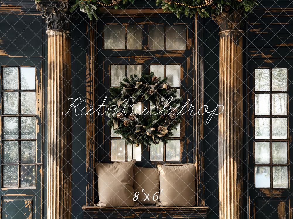 Kate Christmas Black Retro Shabby Wooden Framed Window Backdrop Designed by Emetselch