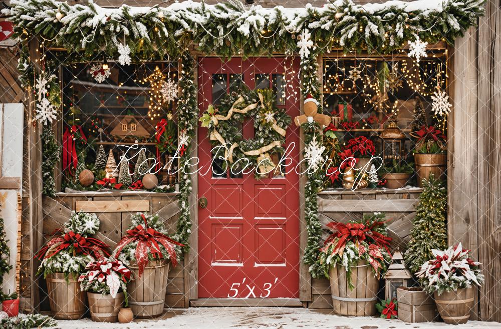 Kate Winter Outdoor Country Red Christmas Gift Store Backdrop Designed by Emetselch