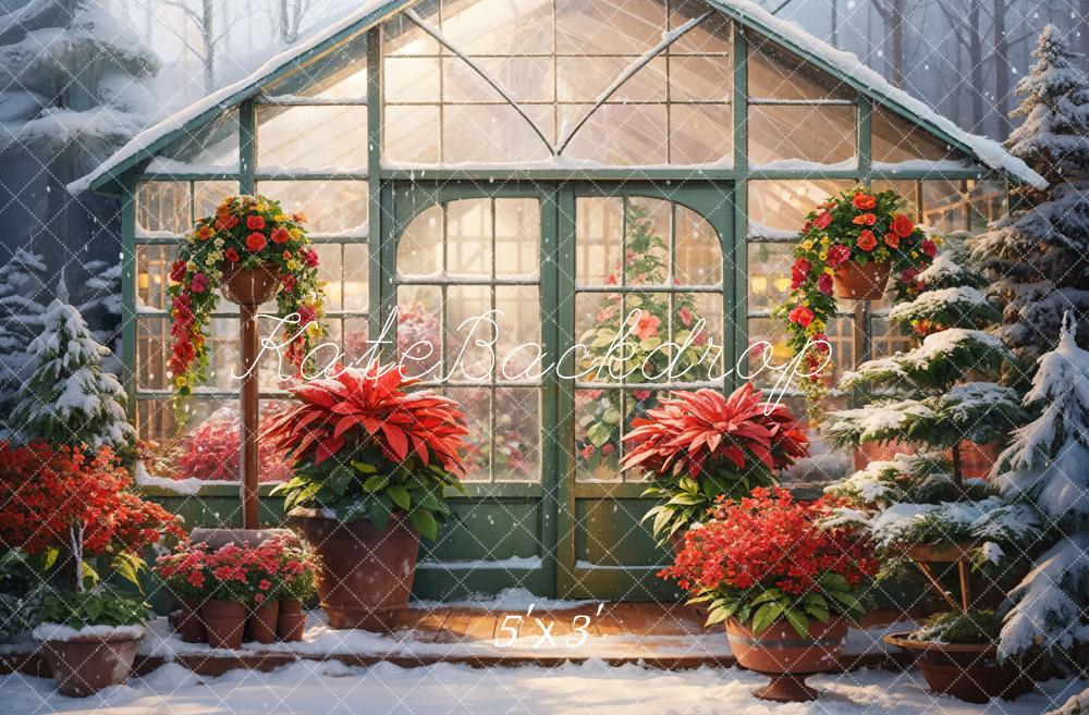 Kate Winter Red Flower Greenhouse Garden Backdrop Designed by GQ
