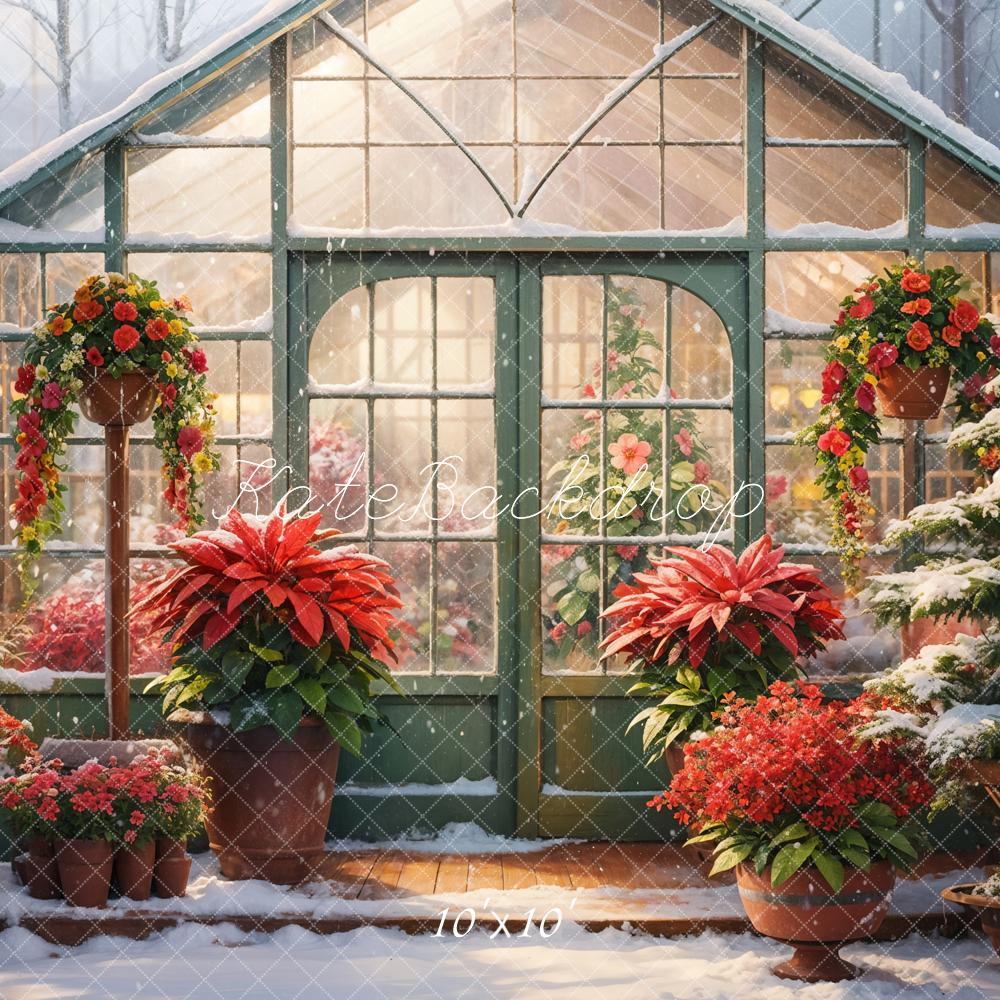 Winter Red Flower Greenhouse Garden Backdrop Designed by GQ