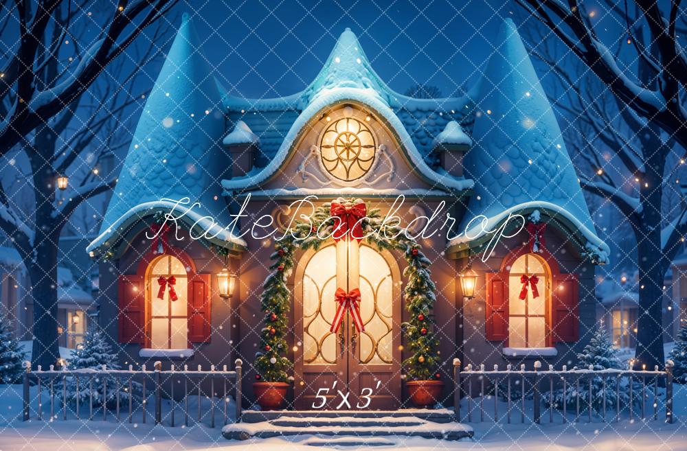 Fantasy Cartoon Winter Snow Blue House Backdrop Ontworpen door GQ
