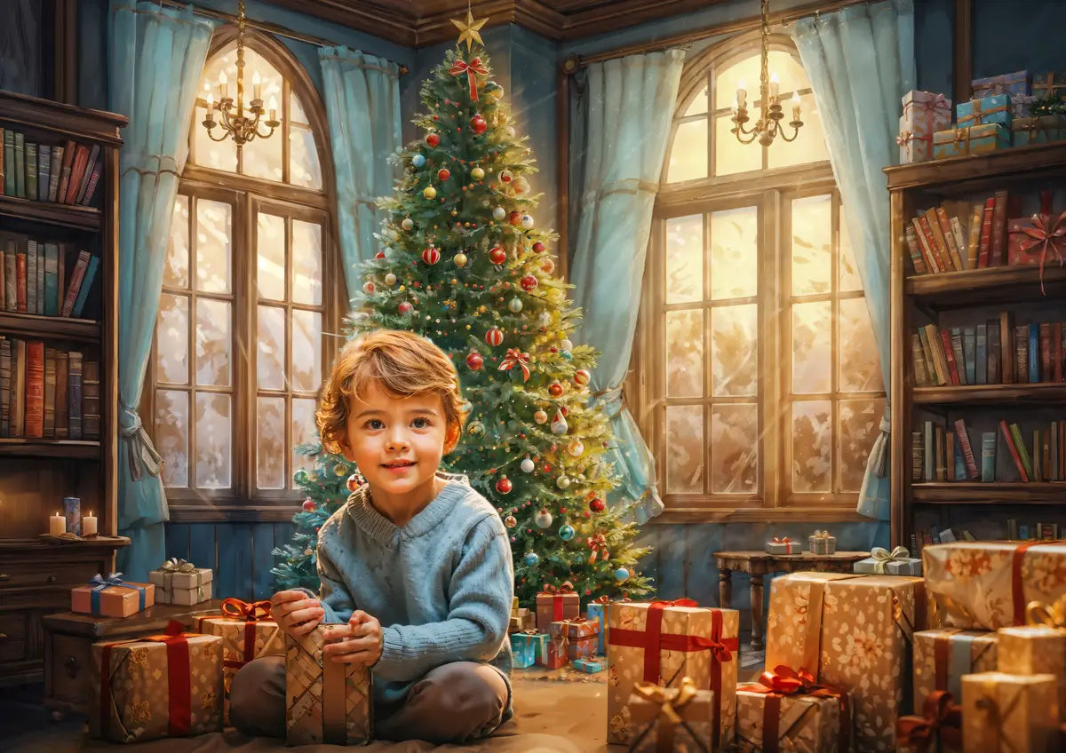 Fantasy Cartoon Colorful Christmas Toy and Gift Room Backdrop Diseñado por GQ