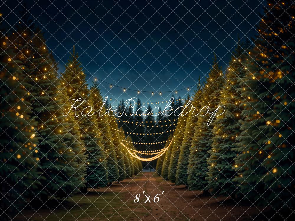 Kate Winter Night Green Christmas Tree Forest Backdrop Designed by Emetselch