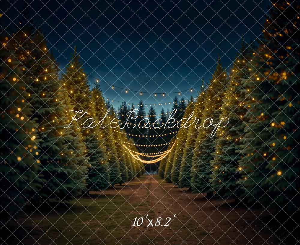 TEST Kate Winter Night Green Christmas Tree Forest Backdrop Designed by Emetselch