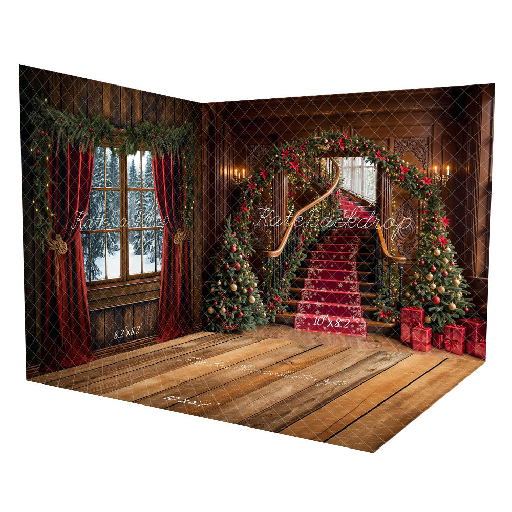 Conjunto de habitación de arco de árbol de Navidad Vintage con escaleras