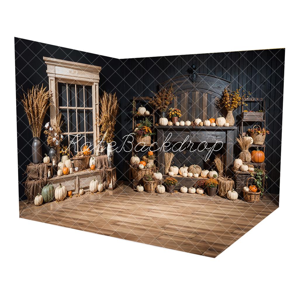 Kate Autumn Boho Pumpkin Black Fireplace Wall Room Set