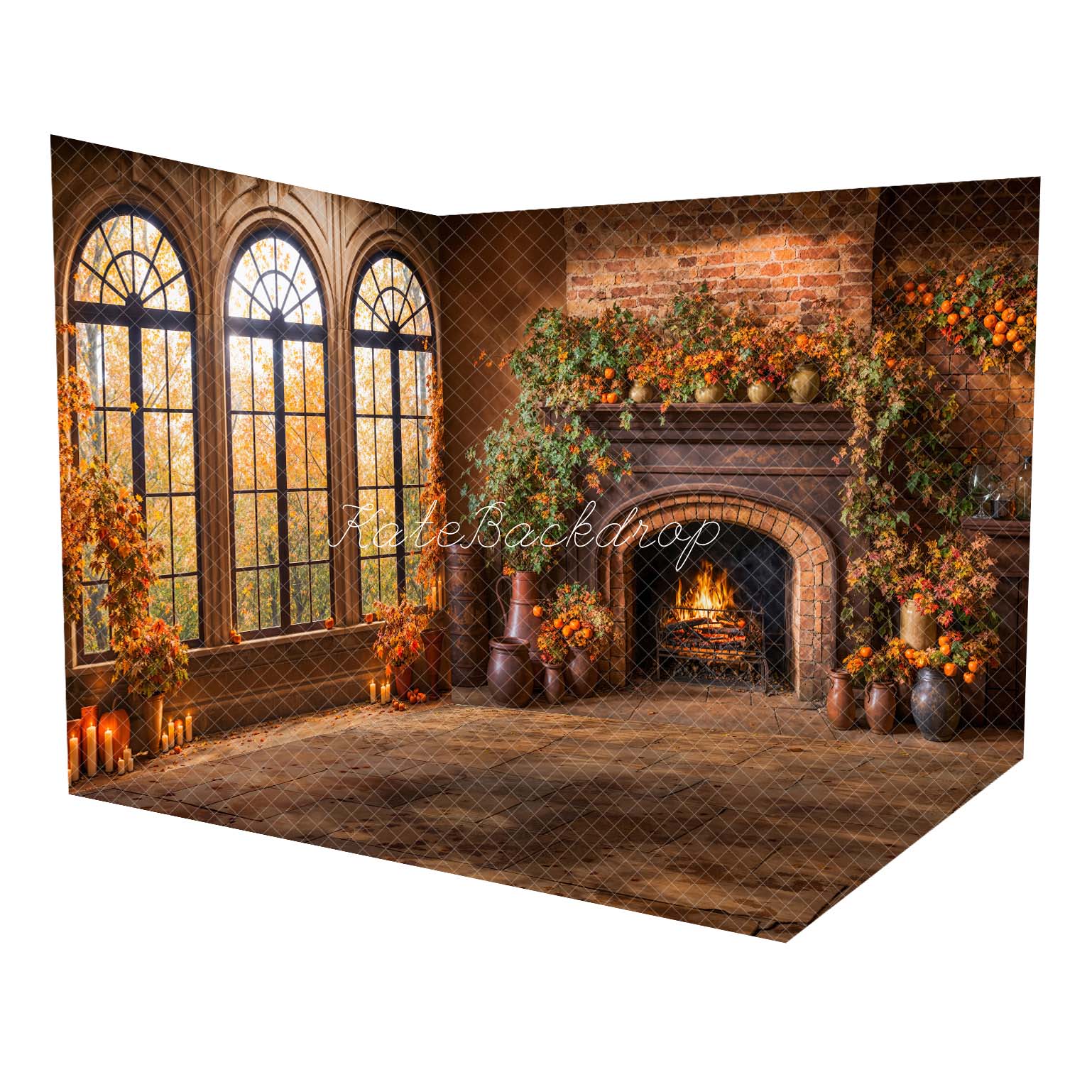 Kate Fall Forest Maple Leaves Black Arched Window Room Set