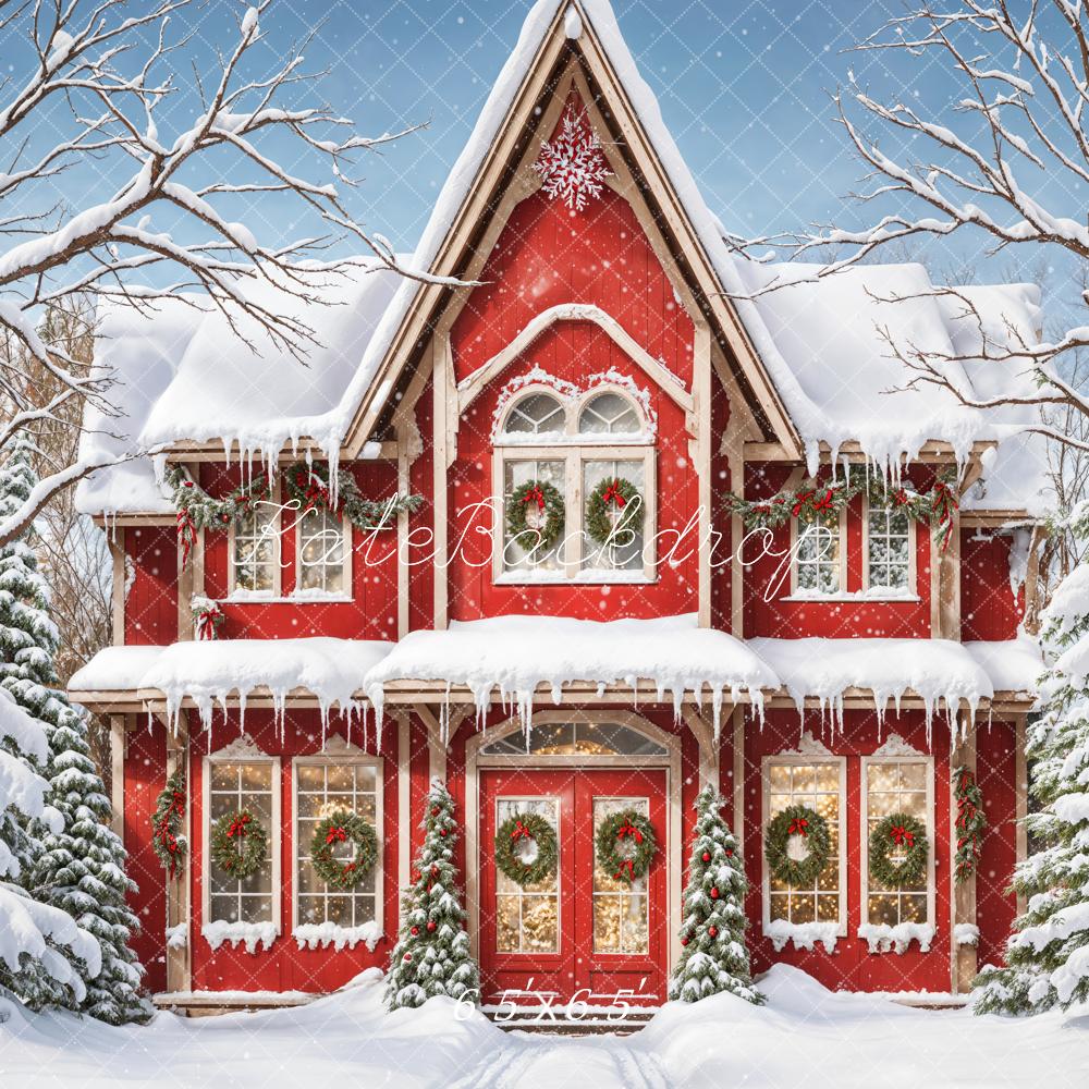 Inverno Bianco Terra Di Neve Casa Rossa Red Frontale Designato da Emetselch