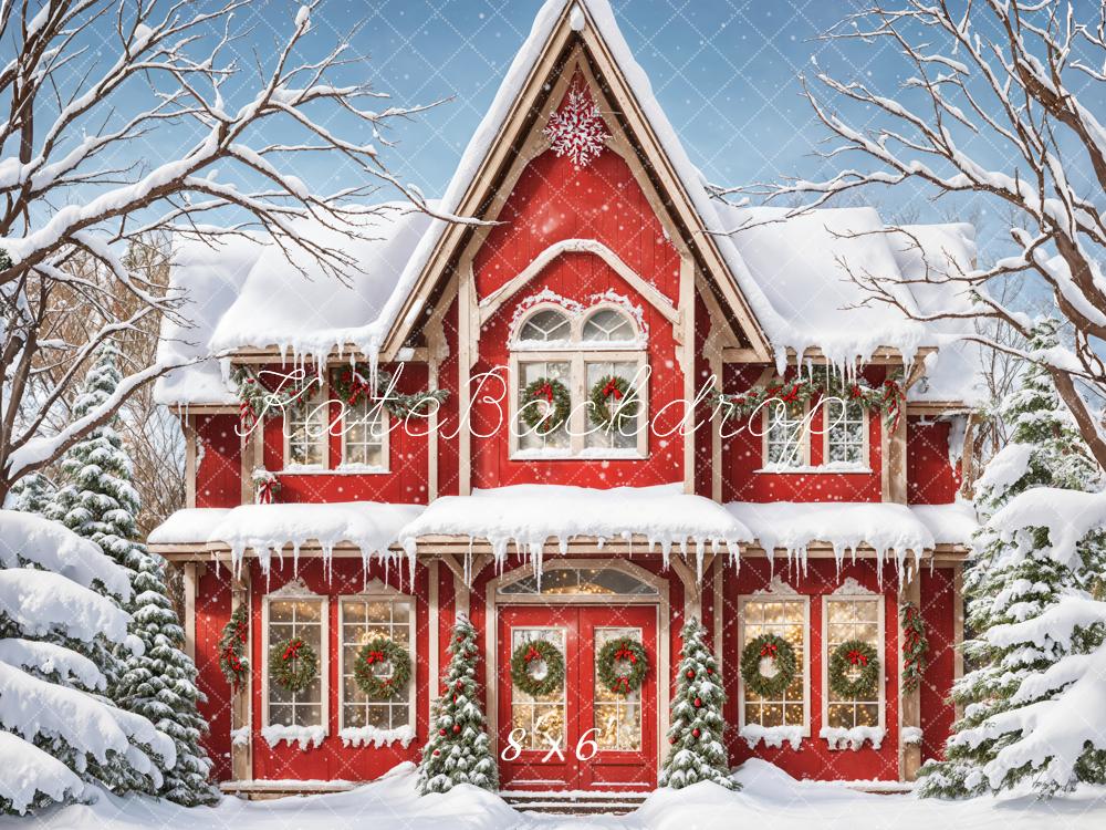 Inverno Bianco Terra Di Neve Casa Rossa Red Frontale Designato da Emetselch