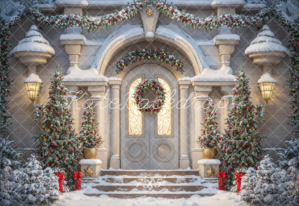 Inverno natalizio bianco retro al castello arco porta sfondo progettato da Emetselch