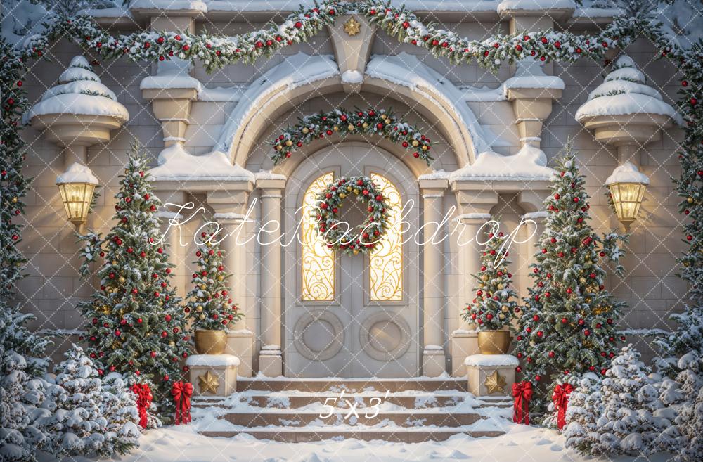 Inverno natalizio bianco retro al castello arco porta sfondo progettato da Emetselch