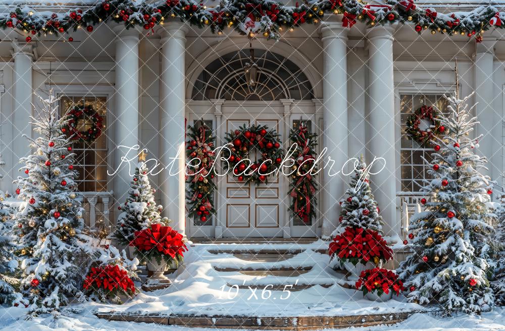 Kate Christmas White Vintage House Backdrop Designed by Emetselch